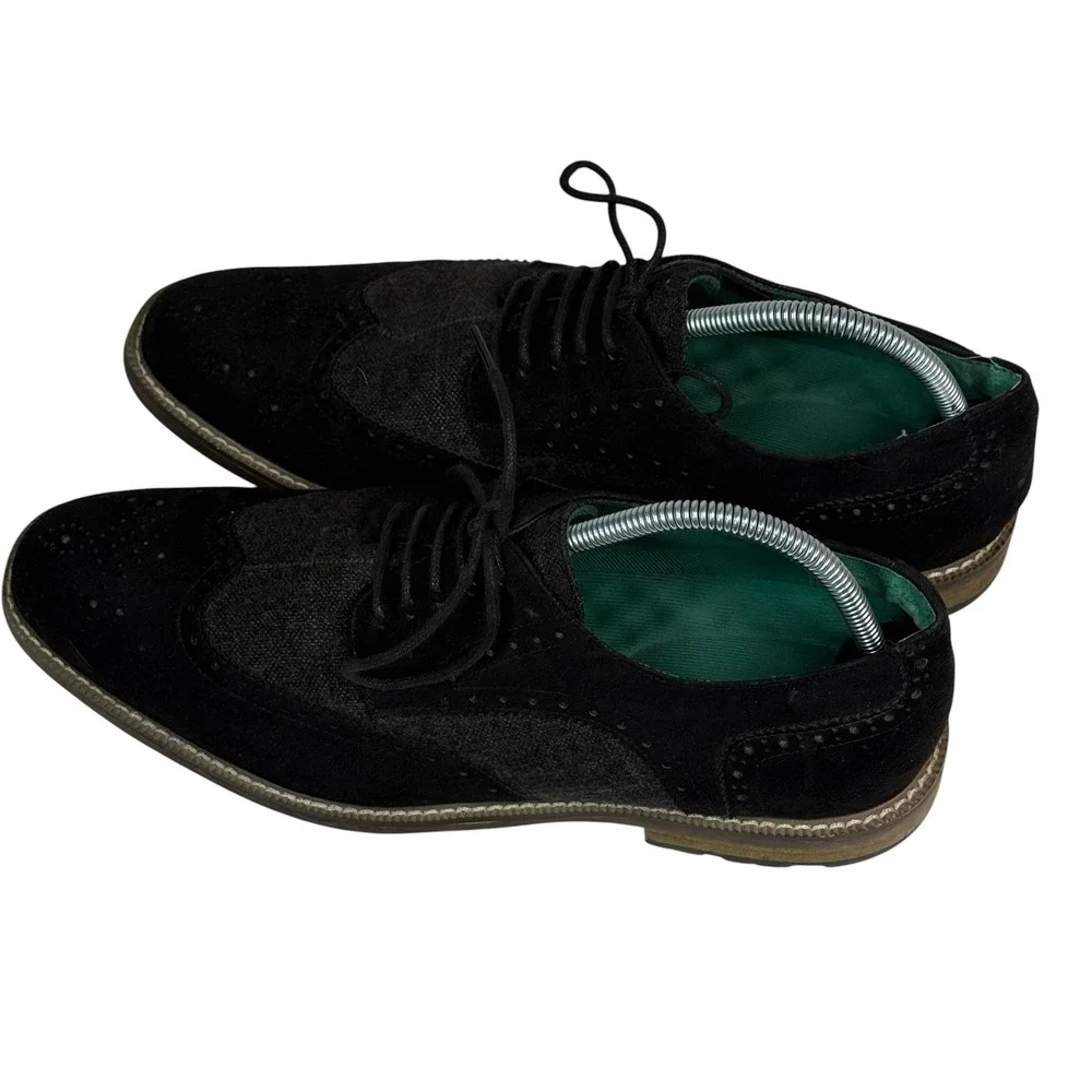 Todd‎ Welsh Mens Black Wingtip Brogue Oxford Dress Shoes Mixed Media Size 10M